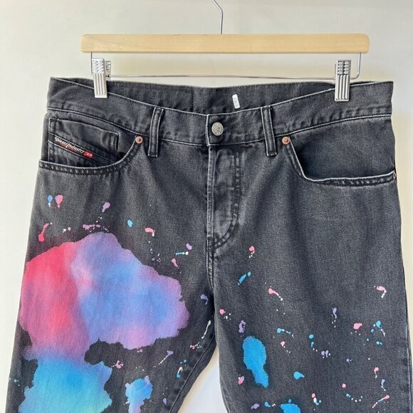 Diesel D-KRAS Slim jeans with collored paint splashed, Black / multi colored, si - Picture 5 of 14